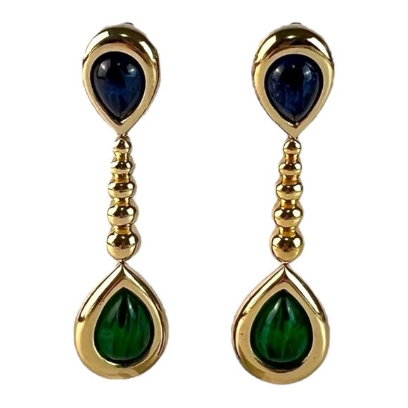 Vintage Christian Dior Runway Statement Green Blue Gripoix Drop Dangle Earrings - Picture 9 of 10
